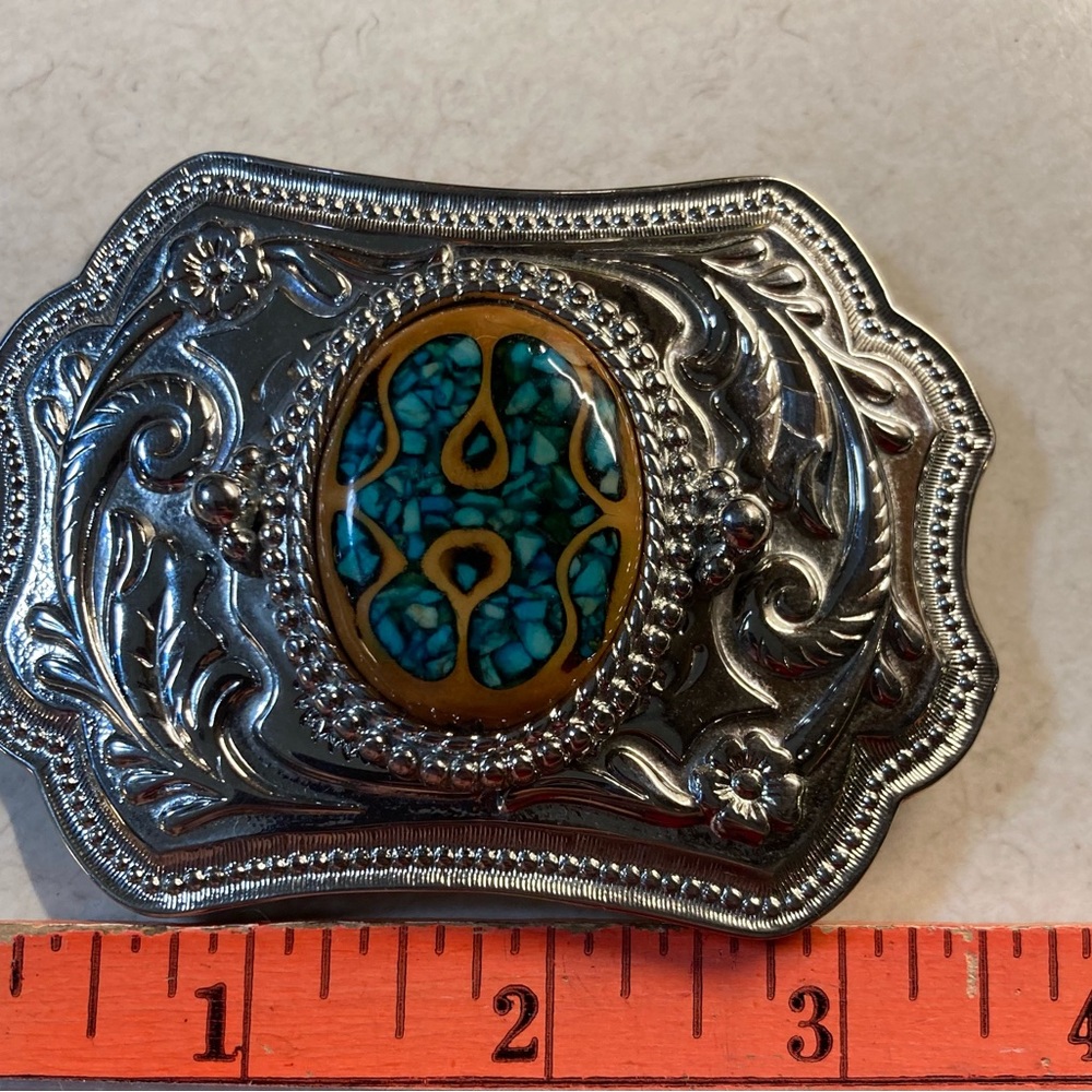 Crushed Turquoise Belt Buckle - Picture 5 of 8